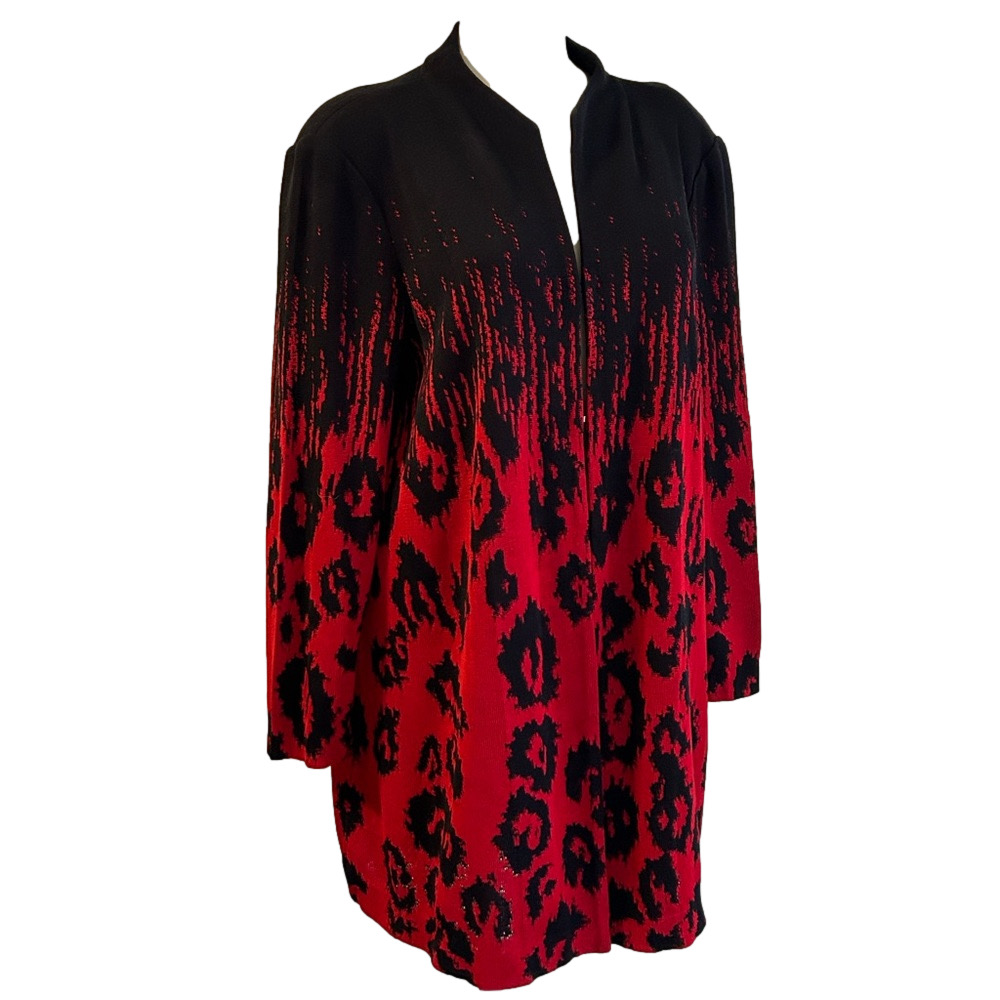 MISOOK LARGE Womens Longline Black Red Artsy open front jacket / blazer